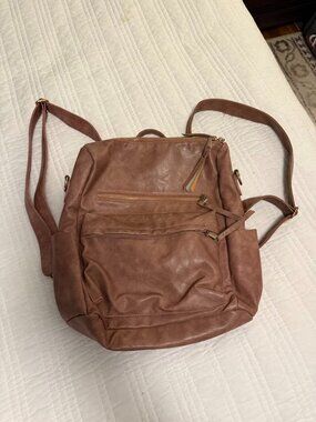 Brown Vegan Leather Convertible Backpack Interchangeable Straps Tons of Storage